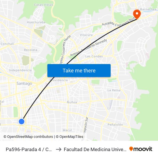 Pa596-Parada 4 / Centro De Justicia to Facultad De Medicina Universidad Del Desarrollo map