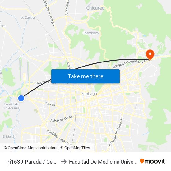 Pj1639-Parada / Cementerio Canaán to Facultad De Medicina Universidad Del Desarrollo map