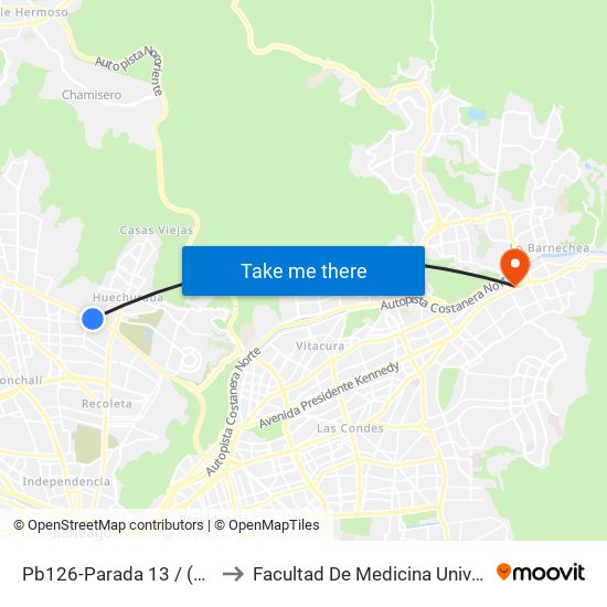 Pb126-Parada 13 / (M) Vespucio Norte to Facultad De Medicina Universidad Del Desarrollo map