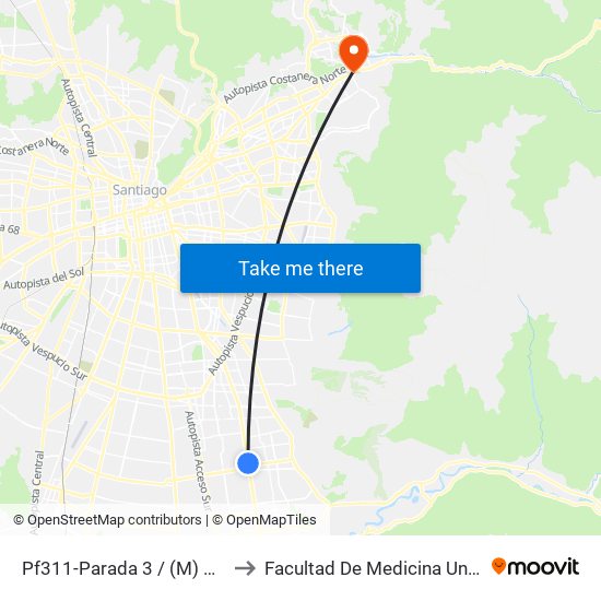 Pf311-Parada 3 / (M) Hospital Sótero Del Río to Facultad De Medicina Universidad Del Desarrollo map