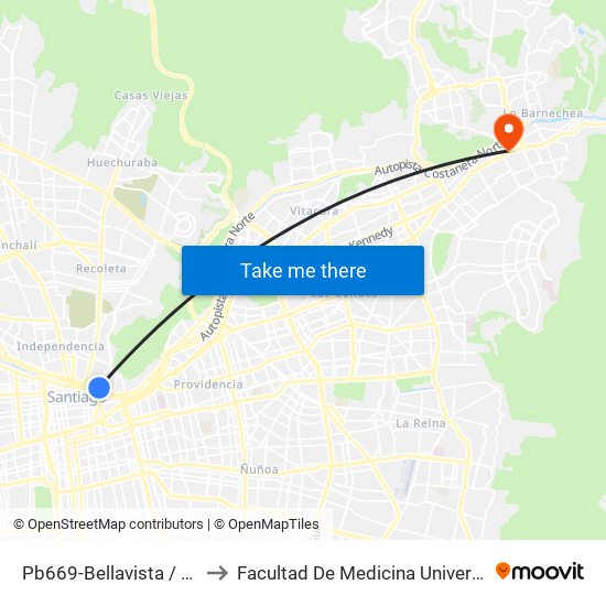 Pb669-Bellavista / Esq. Patronato to Facultad De Medicina Universidad Del Desarrollo map