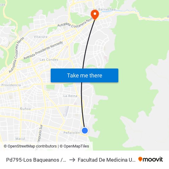 Pd795-Los Baqueanos / Esq. Quebrada San Pedro to Facultad De Medicina Universidad Del Desarrollo map