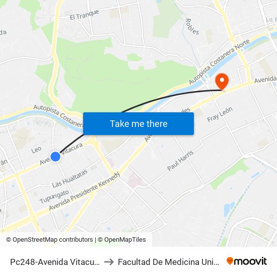 Pc248-Avenida Vitacura / Esq. La Llavería to Facultad De Medicina Universidad Del Desarrollo map