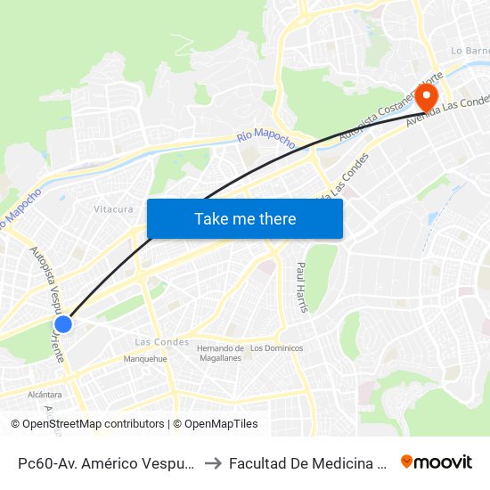 Pc60-Av. Américo Vespucio / Esq. Av. Pdte. Kennedy to Facultad De Medicina Universidad Del Desarrollo map