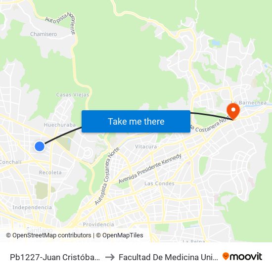 Pb1227-Juan Cristóbal / Esq. Av. Zapadores to Facultad De Medicina Universidad Del Desarrollo map