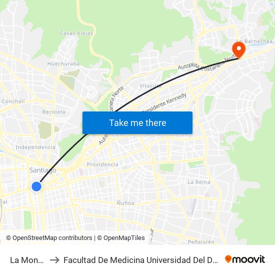 La Moneda to Facultad De Medicina Universidad Del Desarrollo map