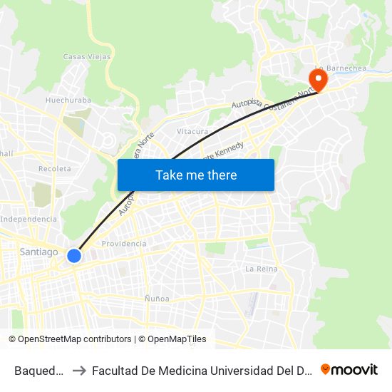 Baquedano to Facultad De Medicina Universidad Del Desarrollo map