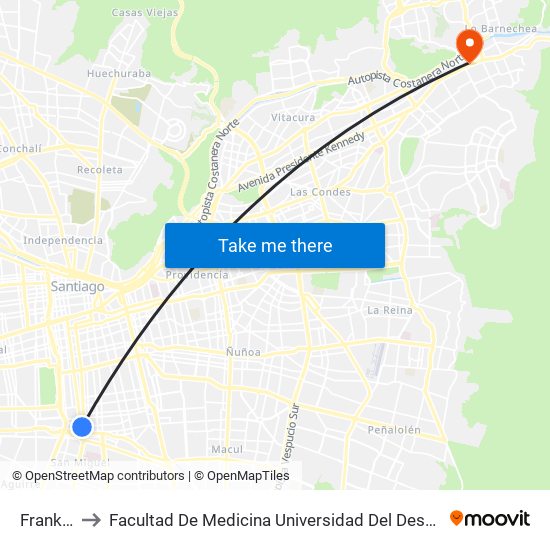 Franklin to Facultad De Medicina Universidad Del Desarrollo map