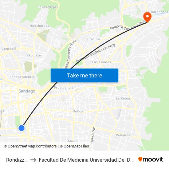 Rondizzoni to Facultad De Medicina Universidad Del Desarrollo map