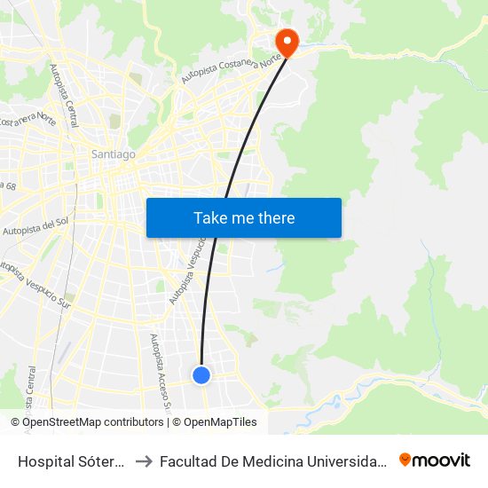 Hospital Sótero Del Río to Facultad De Medicina Universidad Del Desarrollo map