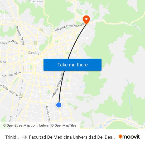 Trinidad to Facultad De Medicina Universidad Del Desarrollo map