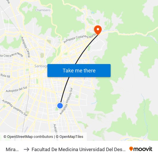 Mirador to Facultad De Medicina Universidad Del Desarrollo map