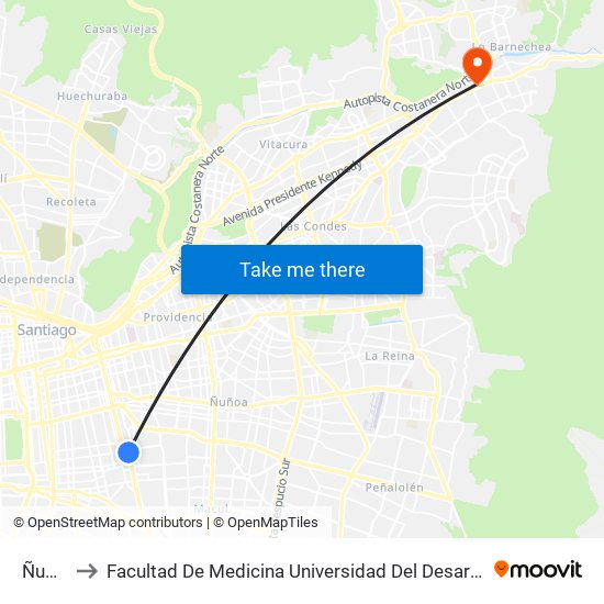 Ñuble to Facultad De Medicina Universidad Del Desarrollo map