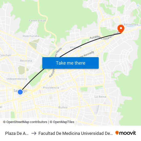 Plaza De Armas to Facultad De Medicina Universidad Del Desarrollo map