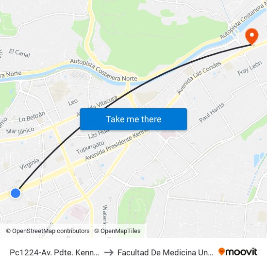 Pc1224-Av. Pdte. Kennedy / Esq. Reina Astrid to Facultad De Medicina Universidad Del Desarrollo map