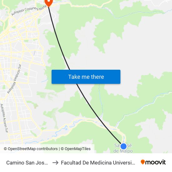Camino San José De Maipo to Facultad De Medicina Universidad Del Desarrollo map