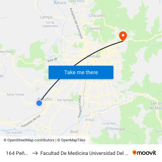 164 Peñaflor to Facultad De Medicina Universidad Del Desarrollo map
