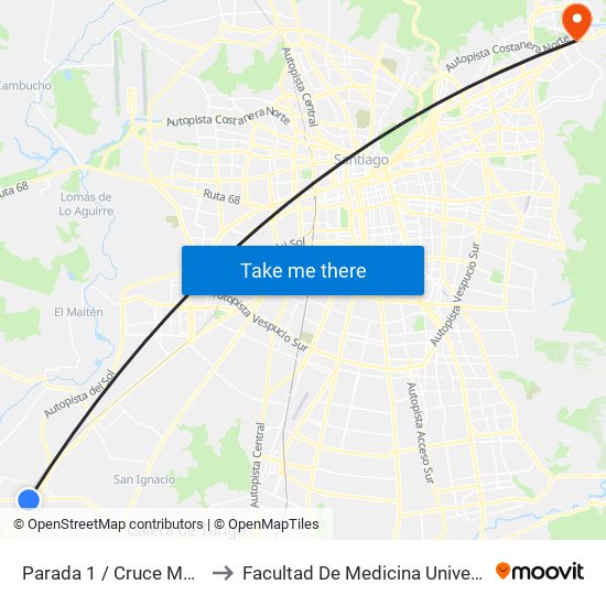 Parada 1 / Cruce Malloco-Talagante to Facultad De Medicina Universidad Del Desarrollo map