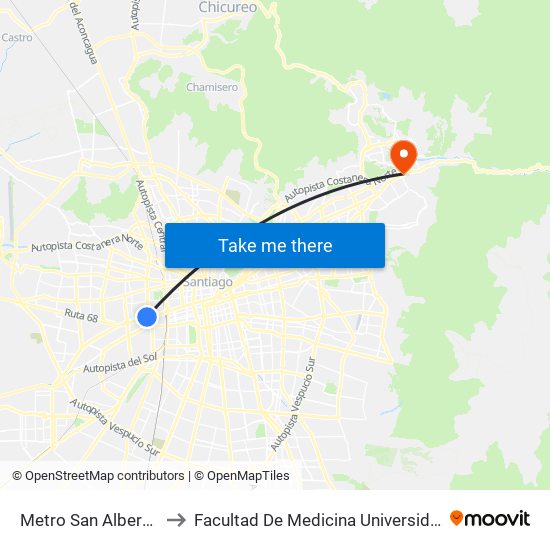 Metro San Alberto Hurtado to Facultad De Medicina Universidad Del Desarrollo map
