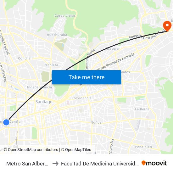 Metro San Alberto Hurtado to Facultad De Medicina Universidad Del Desarrollo map