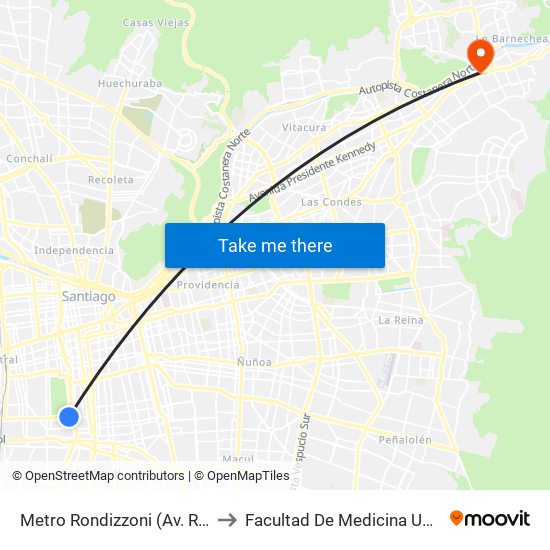 Metro Rondizzoni (Av. Rondizzoni Esq. Fábrica) to Facultad De Medicina Universidad Del Desarrollo map