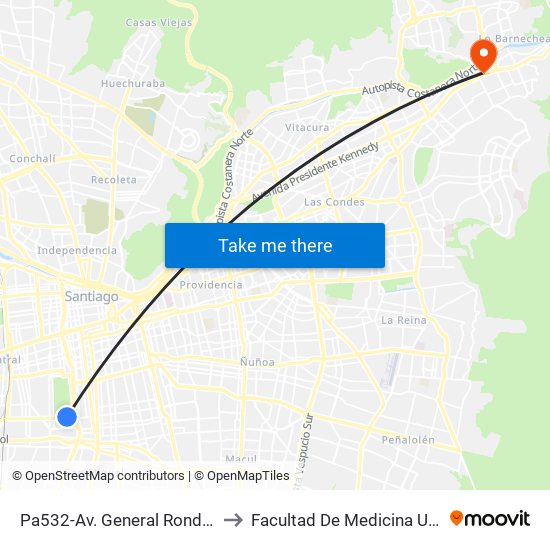 Pa532-Av. General Rondizzoni / Esq. Luis Cousiño to Facultad De Medicina Universidad Del Desarrollo map