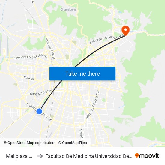 Mallplaza Oeste to Facultad De Medicina Universidad Del Desarrollo map