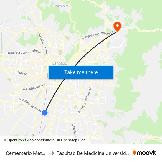 Cementerio Metropolitano to Facultad De Medicina Universidad Del Desarrollo map