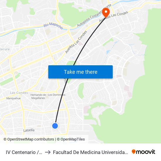 IV Centenario / Fleming to Facultad De Medicina Universidad Del Desarrollo map