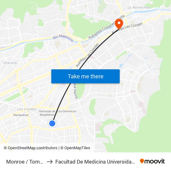 Monroe / Tomás Moro to Facultad De Medicina Universidad Del Desarrollo map