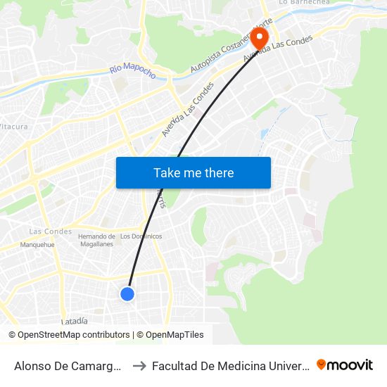 Alonso De Camargo / Guadarrama to Facultad De Medicina Universidad Del Desarrollo map