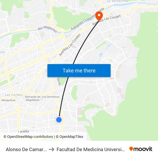 Alonso De Camargo / Visviri to Facultad De Medicina Universidad Del Desarrollo map