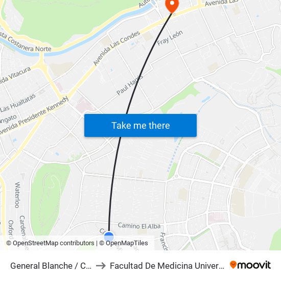 General Blanche / Camino Mirasol to Facultad De Medicina Universidad Del Desarrollo map
