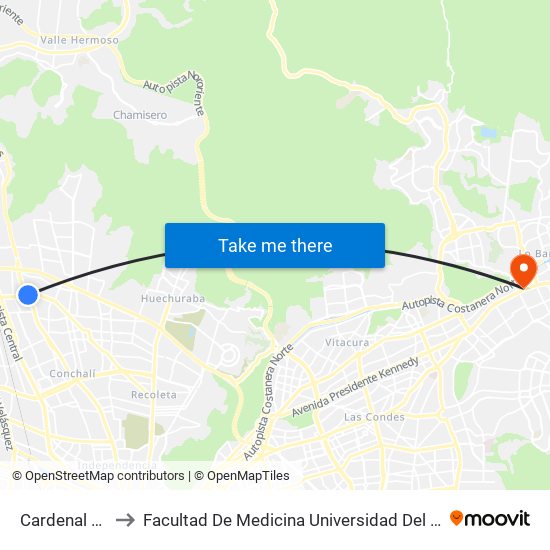 Cardenal Caro to Facultad De Medicina Universidad Del Desarrollo map