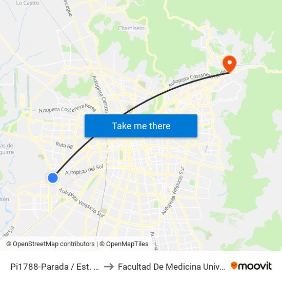 Pi1788-Parada / Est. Intermodal Del Sol to Facultad De Medicina Universidad Del Desarrollo map