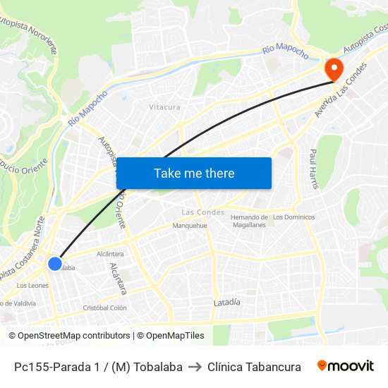 Pc155-Parada 1 / (M) Tobalaba to Clínica Tabancura map