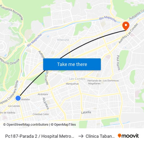 Pc187-Parada 2 / Hospital Metropolitano to Clínica Tabancura map
