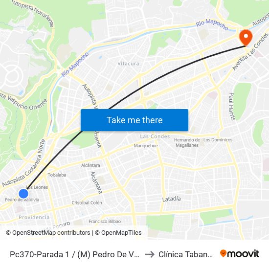 Pc370-Parada 1 / (M) Pedro De Valdivia to Clínica Tabancura map