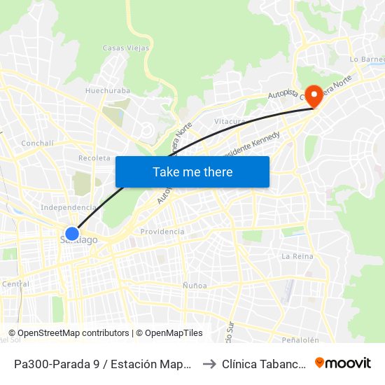 Pa300-Parada 9 / Estación Mapocho to Clínica Tabancura map