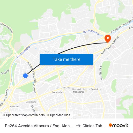 Pc264-Avenida Vitacura / Esq. Alonso De Córdova to Clínica Tabancura map