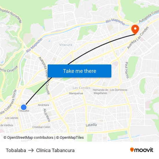 Tobalaba to Clínica Tabancura map