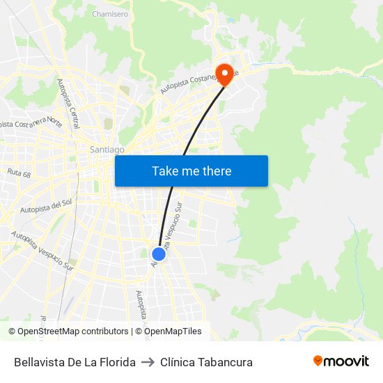 Bellavista De La Florida to Clínica Tabancura map