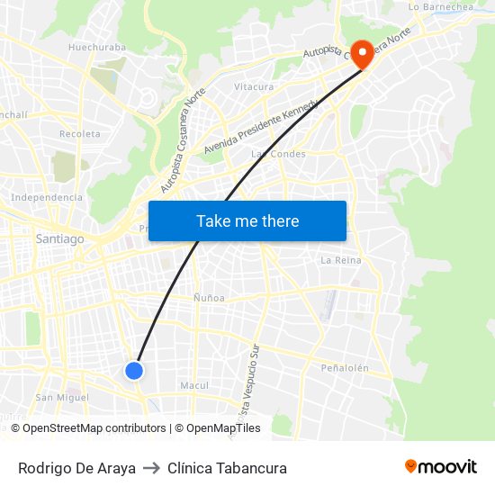 Rodrigo De Araya to Clínica Tabancura map