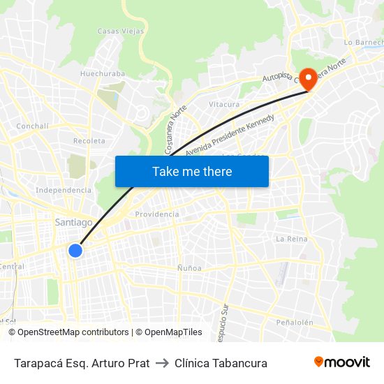 Tarapacá Esq. Arturo Prat to Clínica Tabancura map