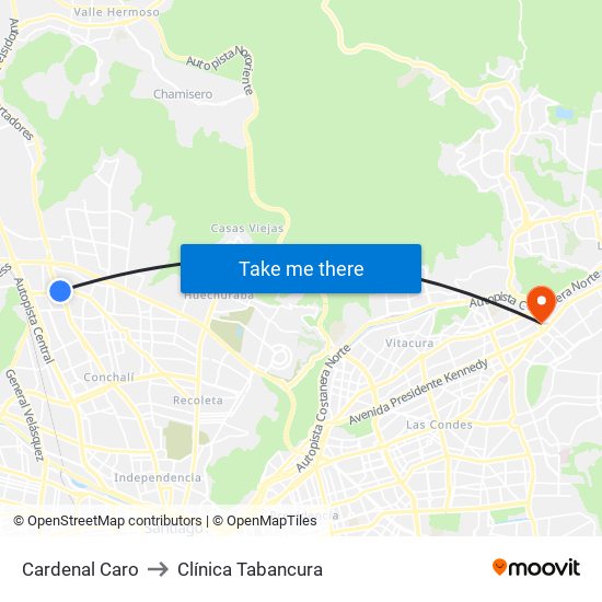 Cardenal Caro to Clínica Tabancura map