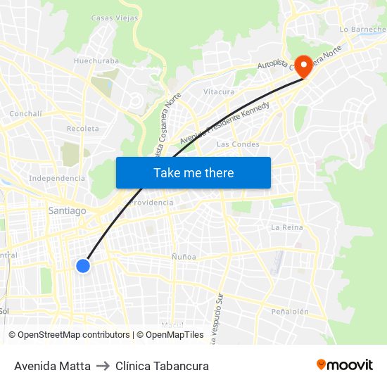Avenida Matta to Clínica Tabancura map