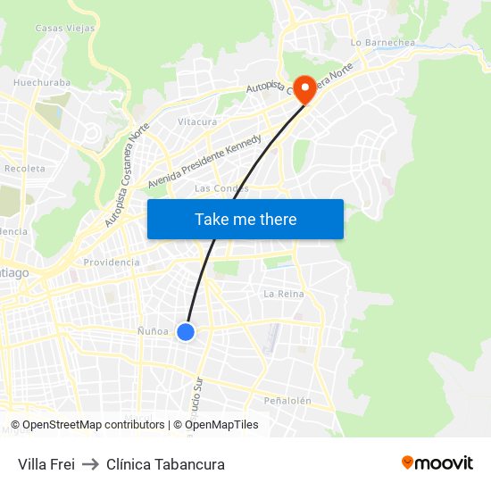 Villa Frei to Clínica Tabancura map