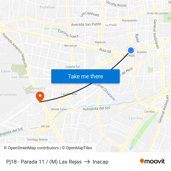 Pj18 - Parada 11 / (M) Las Rejas to Inacap map