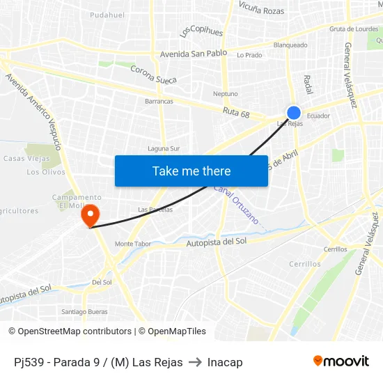 Pj539 - Parada 9 / (M) Las Rejas to Inacap map