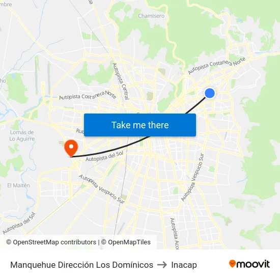 Manquehue Dirección Los Domínicos to Inacap map